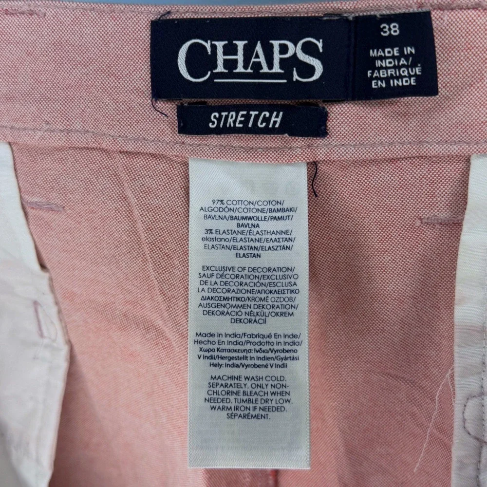 Chaps Mens Pink Stretch Chino Shorts Size 38 Flat Front Casual Summer 0330